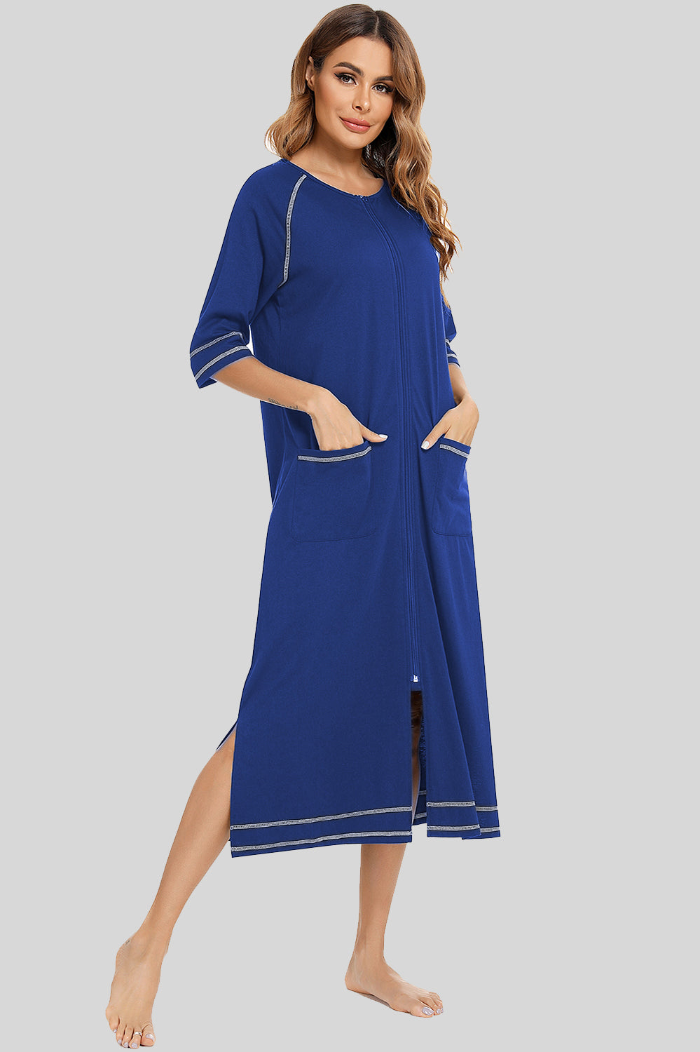 Women's Night Dress with Zip Front & Pockets