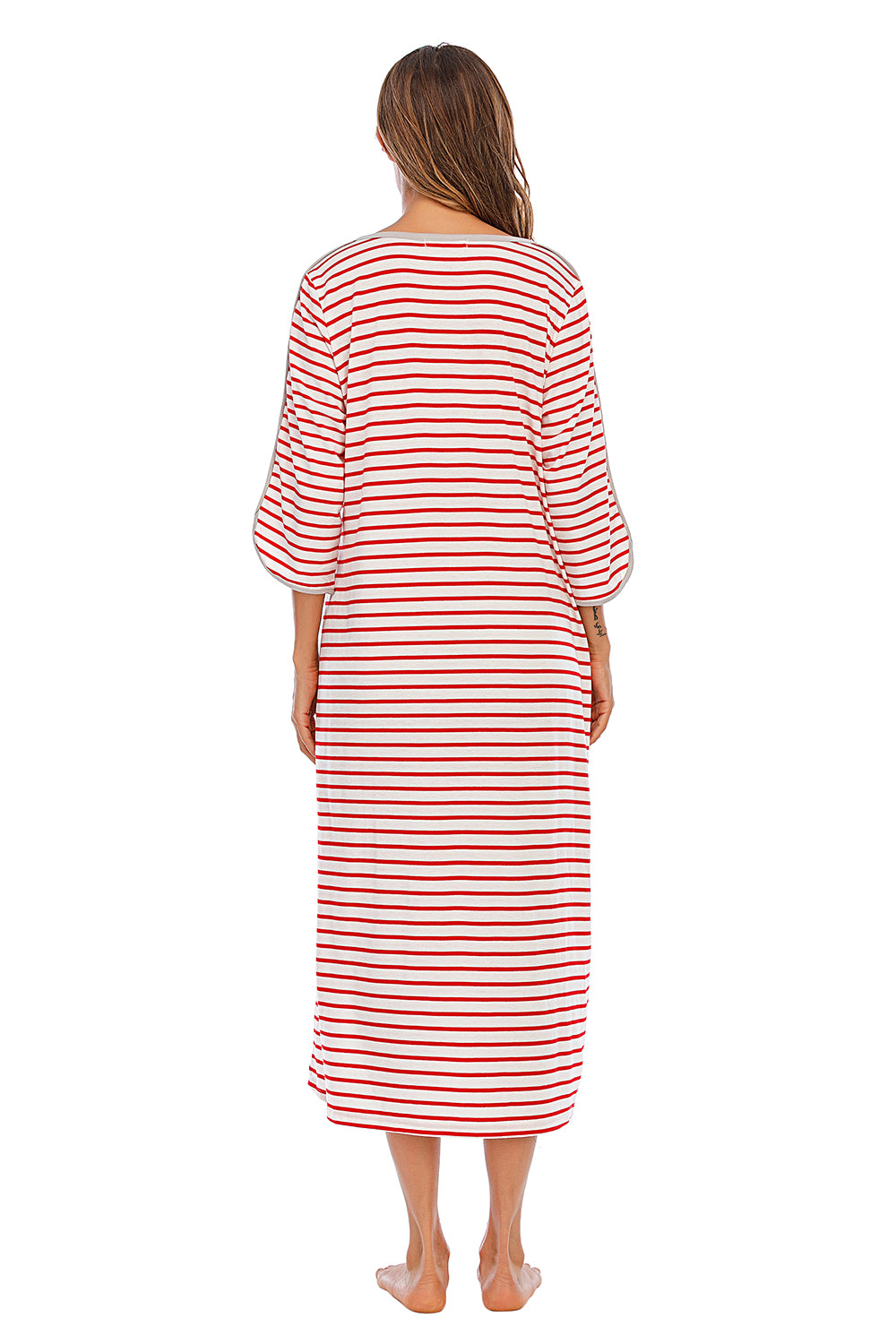 Women's Midi Dress – Round Neck Three-Quarter Sleeve