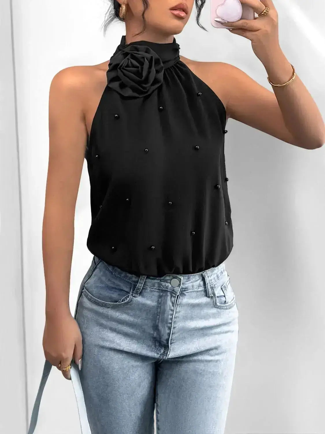 3D Flower Grecian Neck Bodysuit by Parfymia