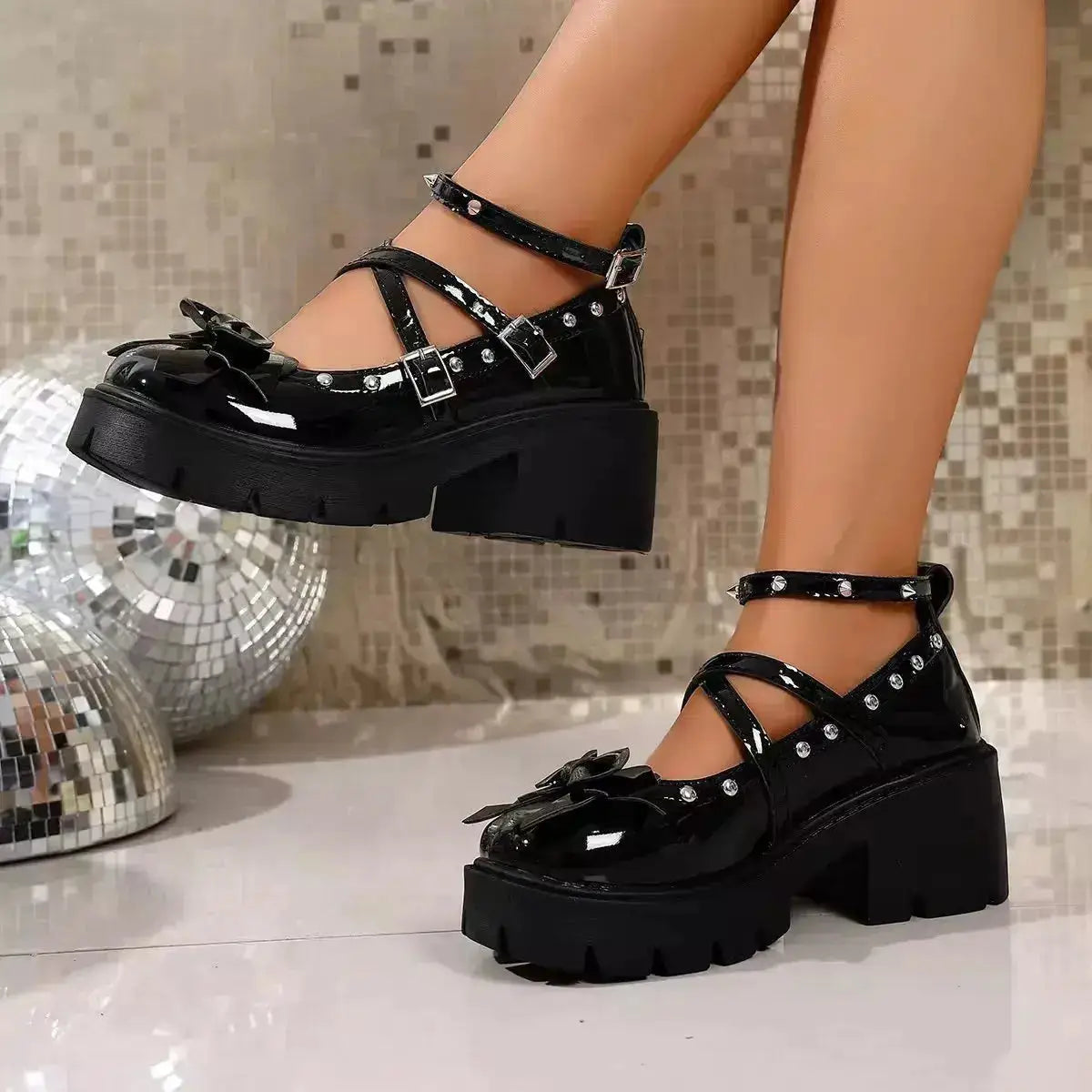 PU Leather Mary Jane Loafers with Bow Decor by Parfymia