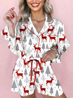 Women's Pajama Set – Christmas Print Velvet Trim