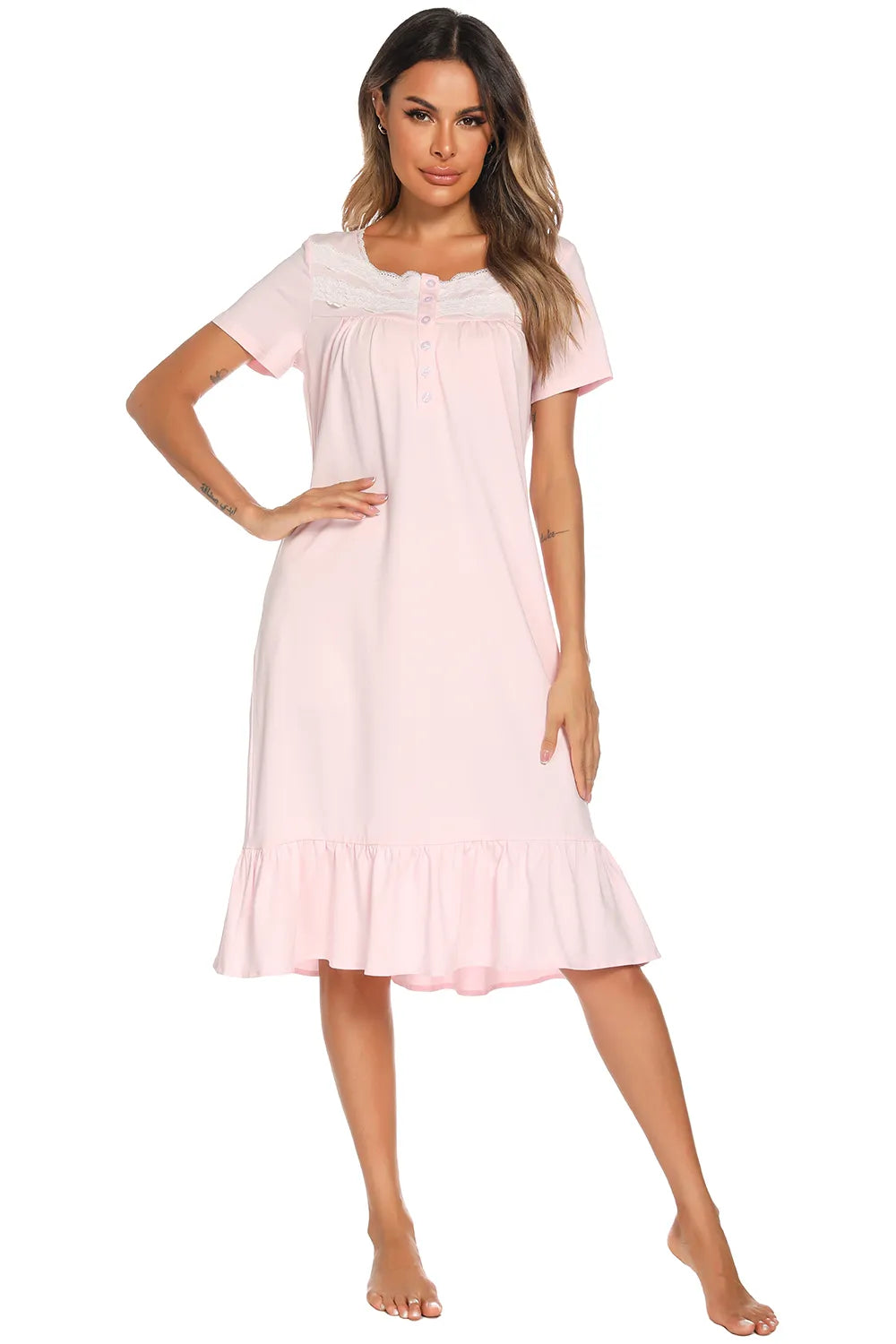 Women's Lounge Dress – Lace Square Neck