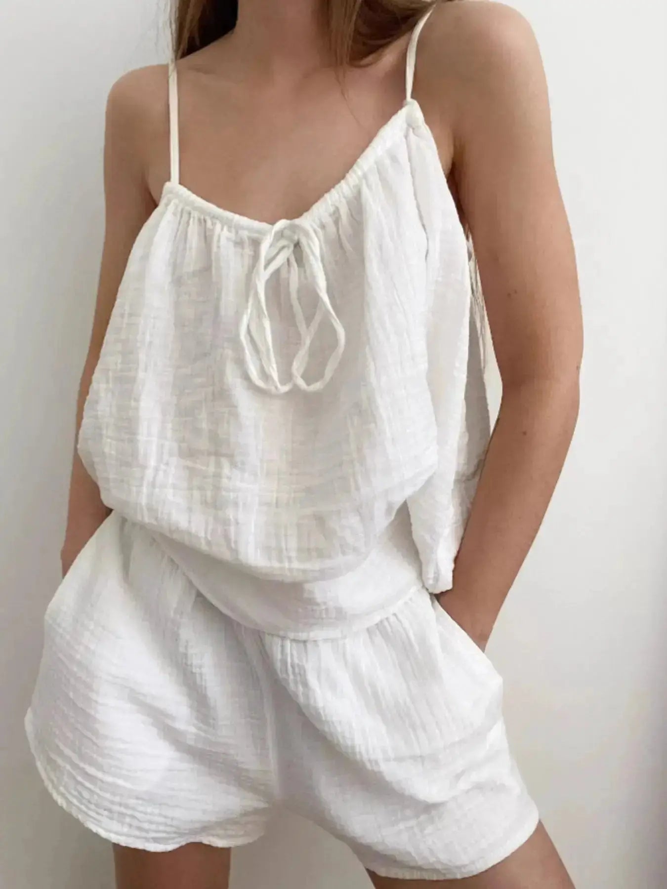 Women's Shorts – Cotton Tie Front Set