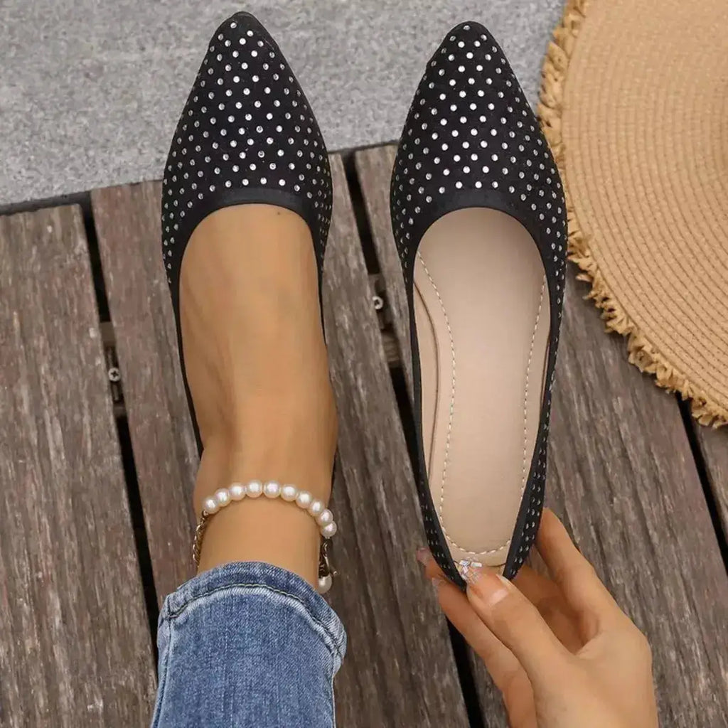 Rhinestone Accented Point Toe Flats for Women by Parfymia