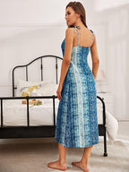 Women's Midi Dress – Printed Tie Shoulder