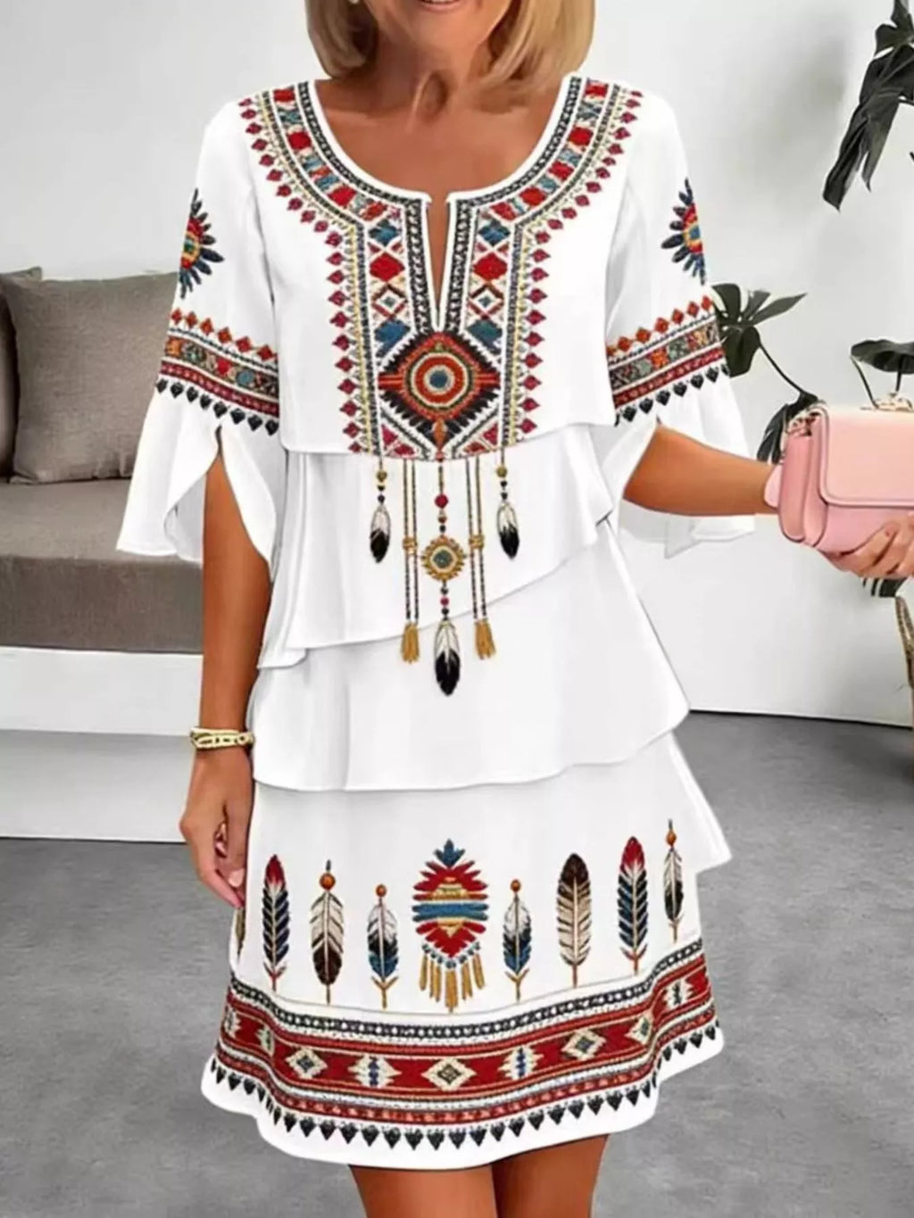 Women's Printed Dress with Ruffled Half Sleeves