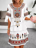 Women's Printed Dress with Ruffled Half Sleeves