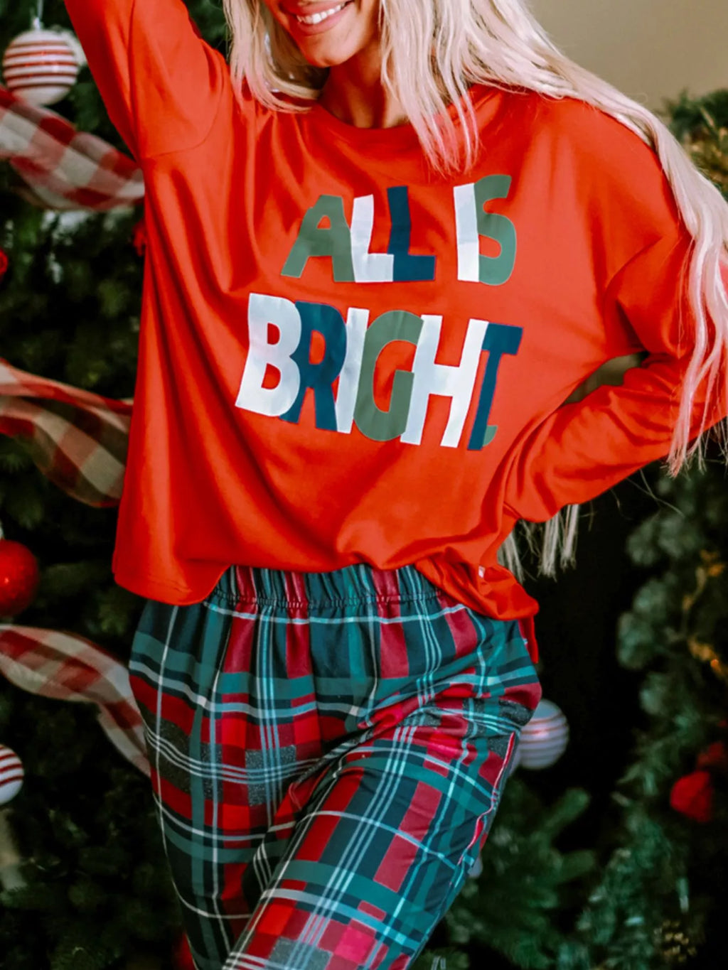 Women's Loungewear Graphic Christmas Plaid Pajamas Set