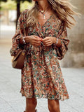 Paisley Print Balloon Sleeve Mini Dress Trendsi