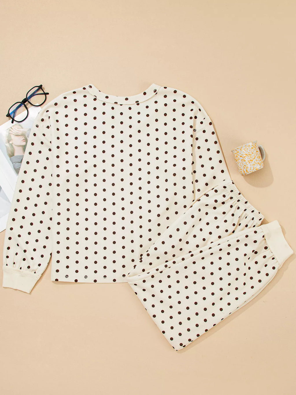 Women's Lounge Set Polka Dot Long Sleeve Top & Joggers