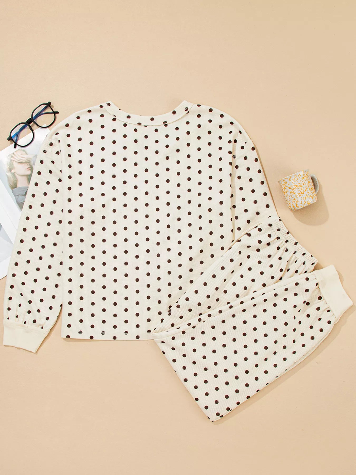Women's Lounge Set Polka Dot Long Sleeve Top & Joggers