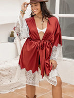Women's Plus Size Lace Patchwork Tie Front Robe