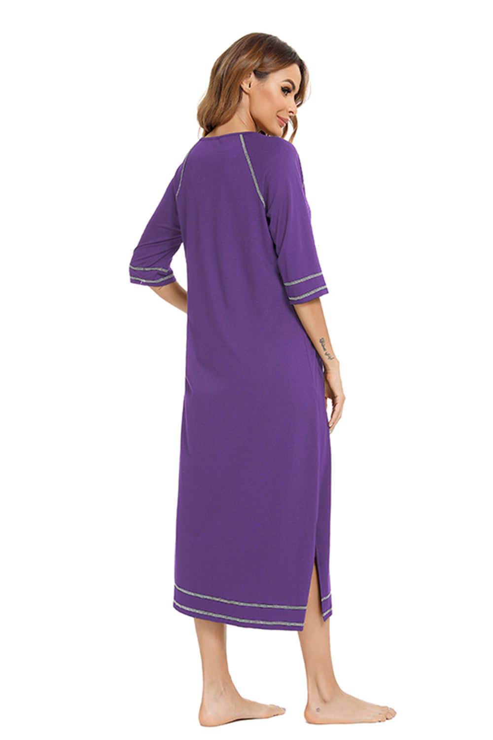 Women's Night Dress with Zip Front & Pockets