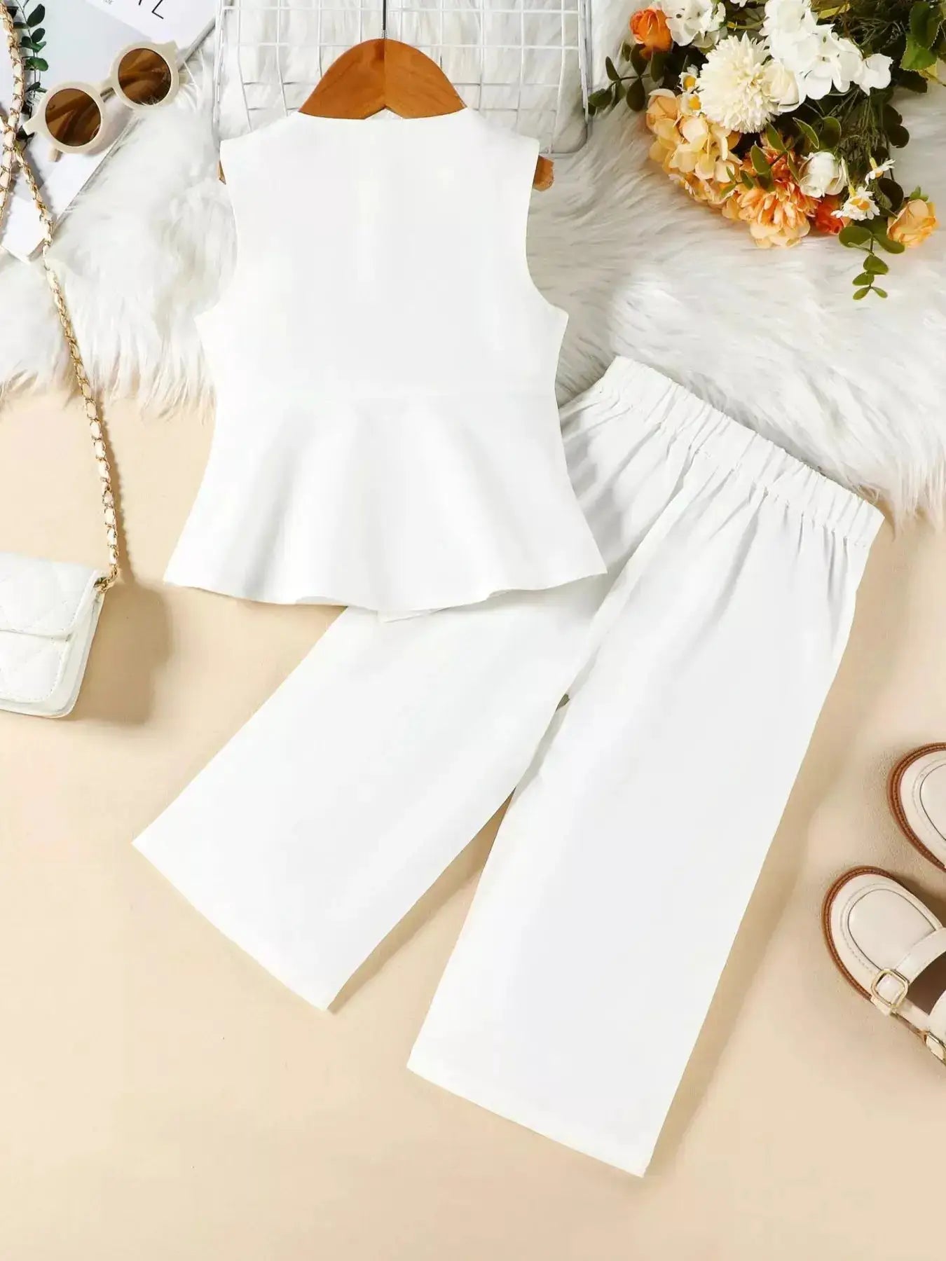 Kids Sleeveless Top And White Wide Leg Pants Two Piece Set — Parfymia
