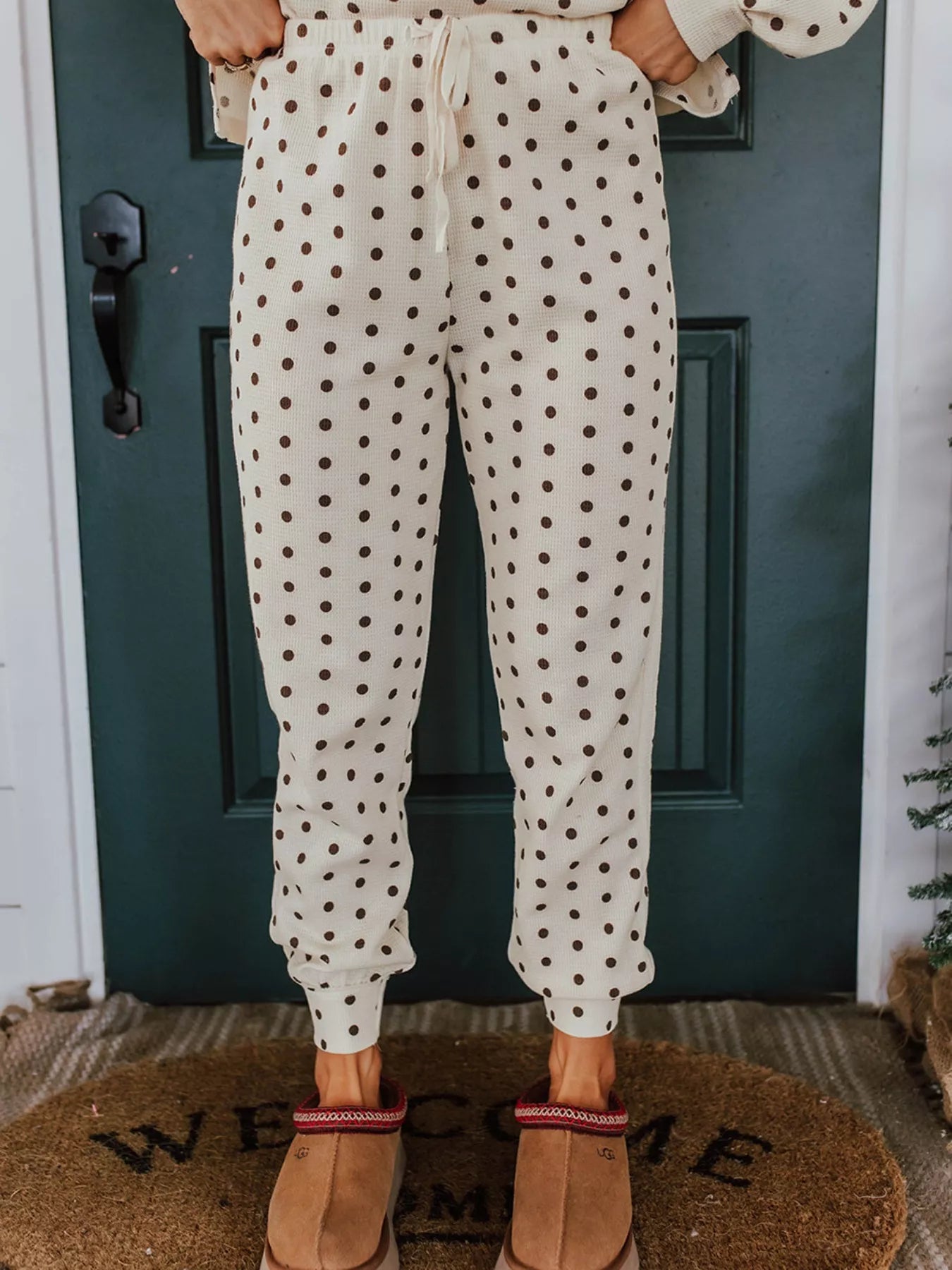 Women's Lounge Set Polka Dot Long Sleeve Top & Joggers