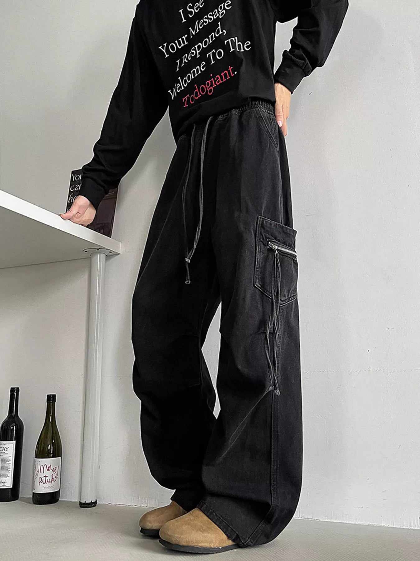 Men's Plus Size Loose Fit Cargo Jeans with Drawstring