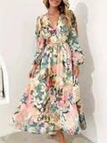 Floral Print Long Sleeve Midi Dress Trendsi