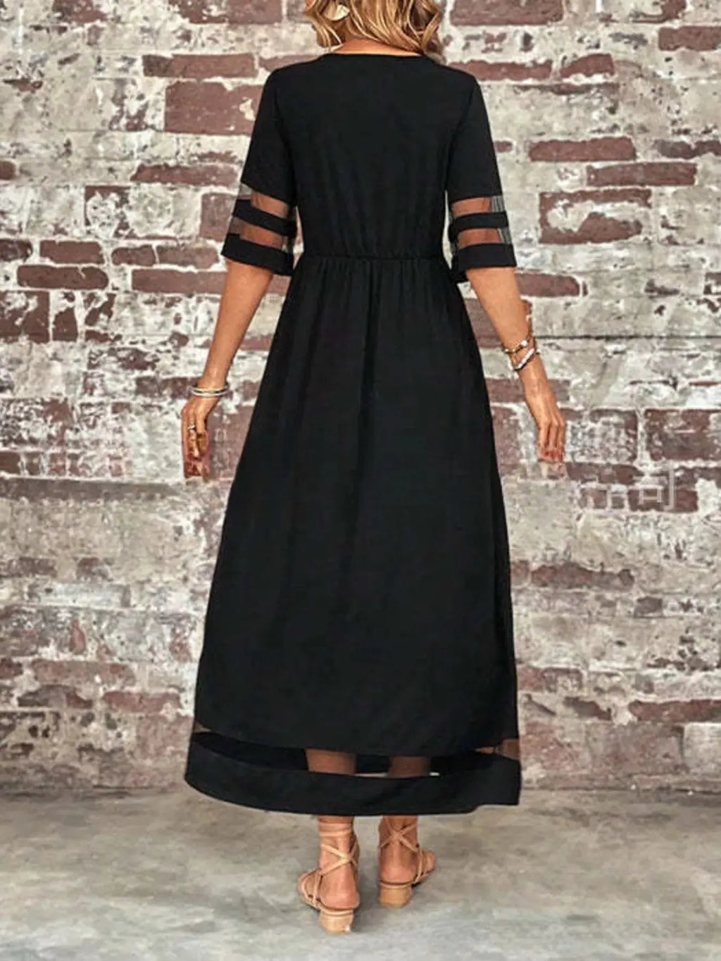 Full Size Round Neck Half Sleeve Dress Plus Size Trendsi