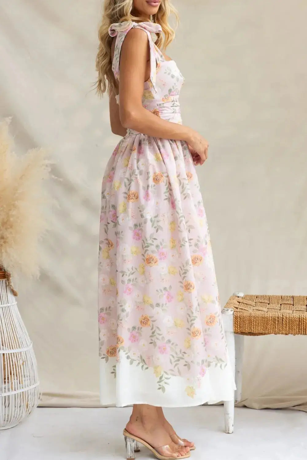 Printed Tie Shoulder Midi Cami Dress Trendsi