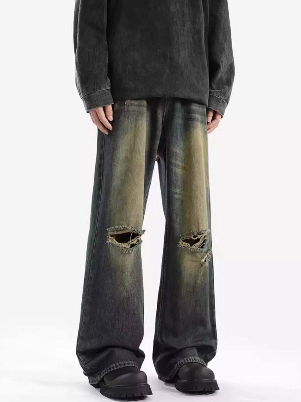 Men's Wide Leg Jeans – Distressed Blue