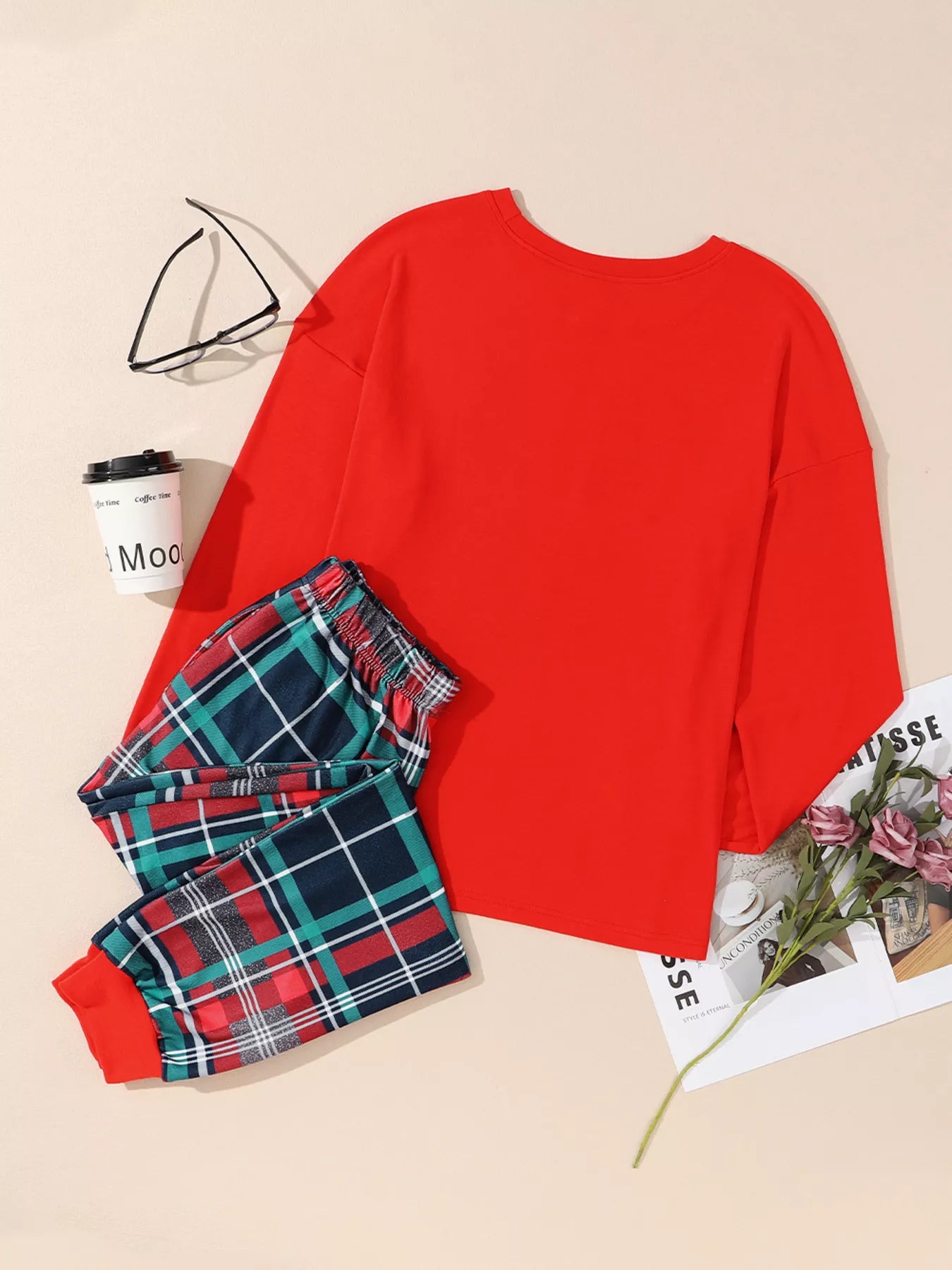 Women's Loungewear Graphic Christmas Plaid Pajamas Set