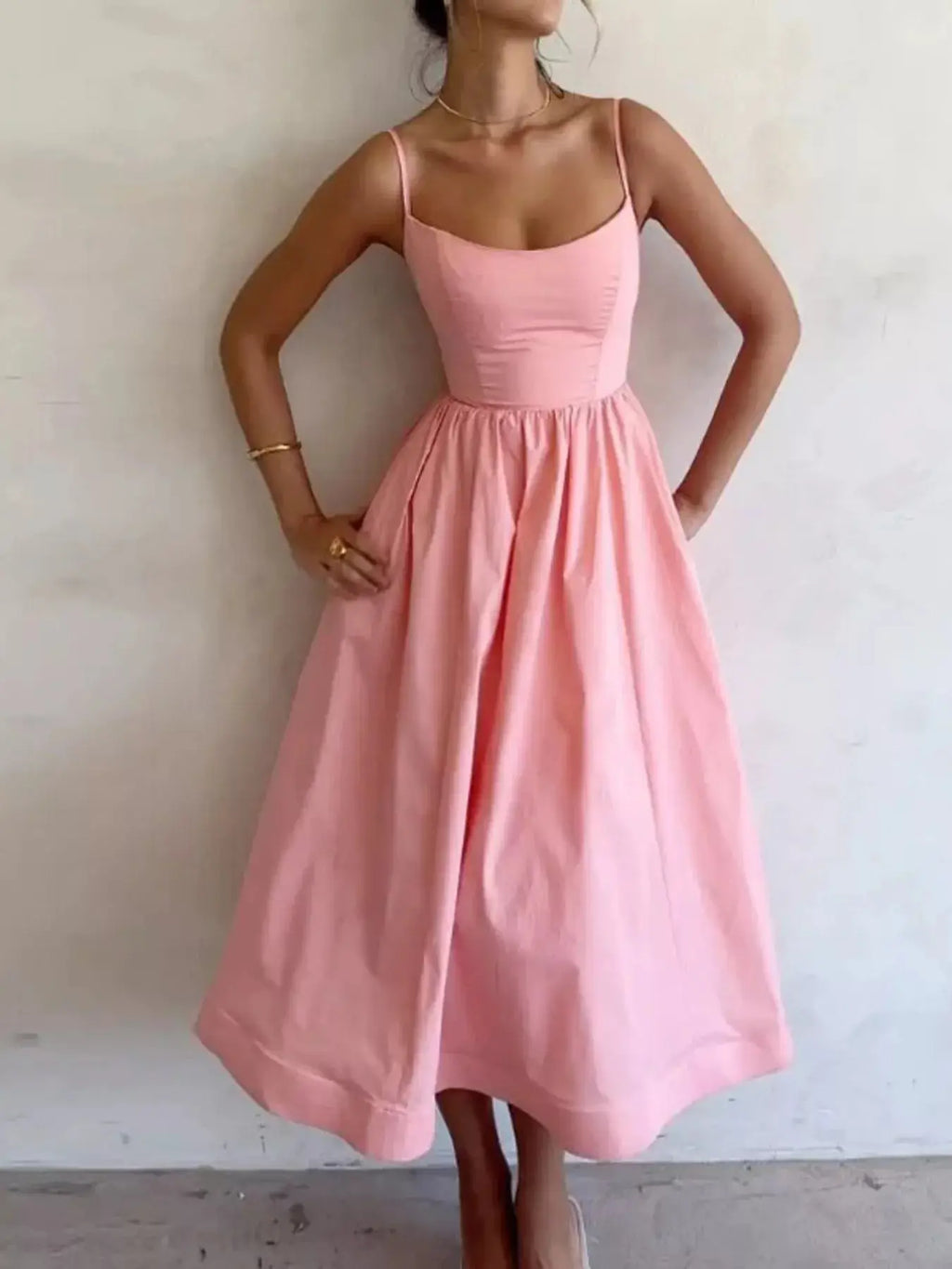 Adjustable Strap Scoop Neck Midi Dress Trendsi