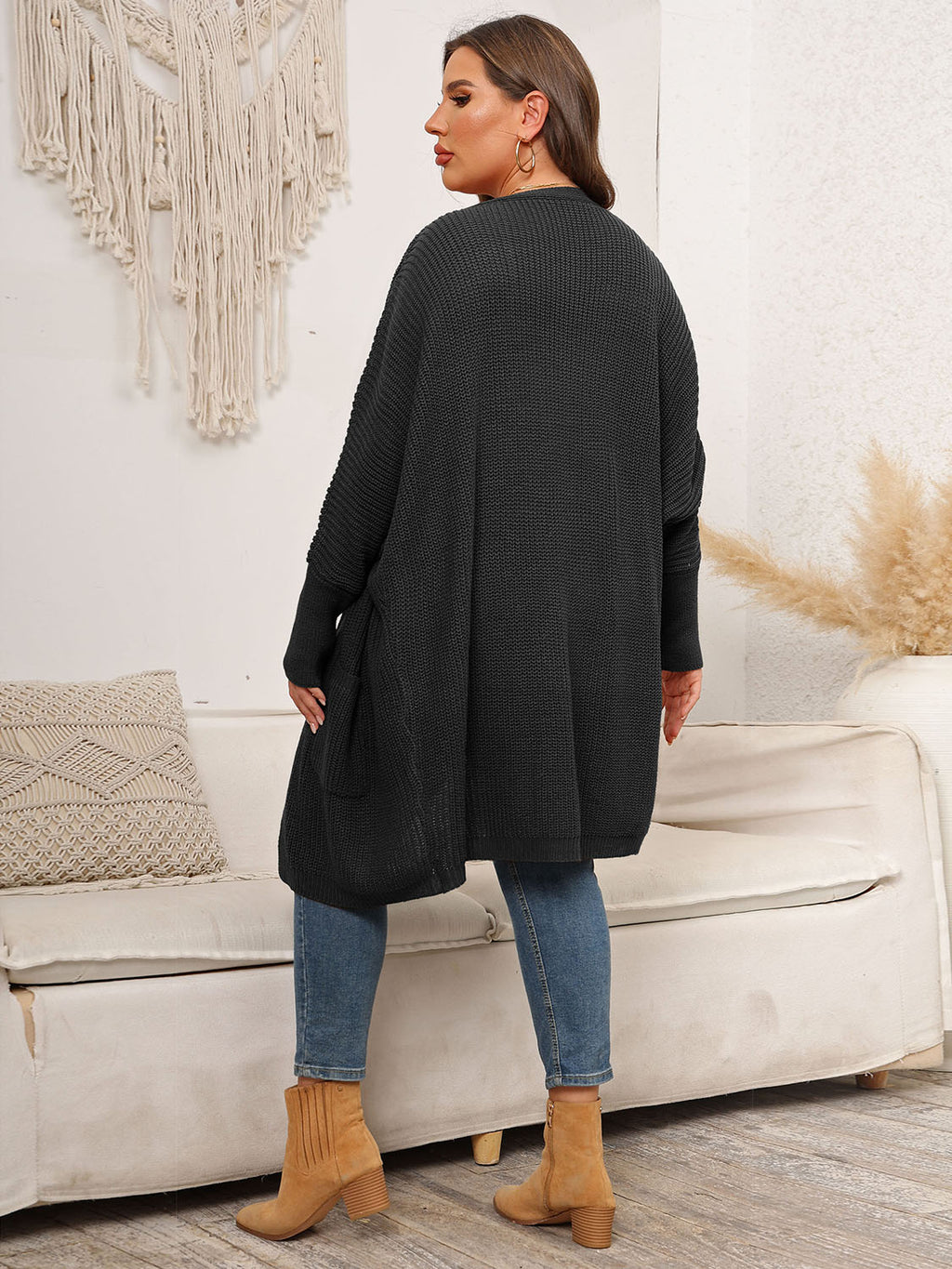 Women's Plus Size Open Front Cardigan With Pockets