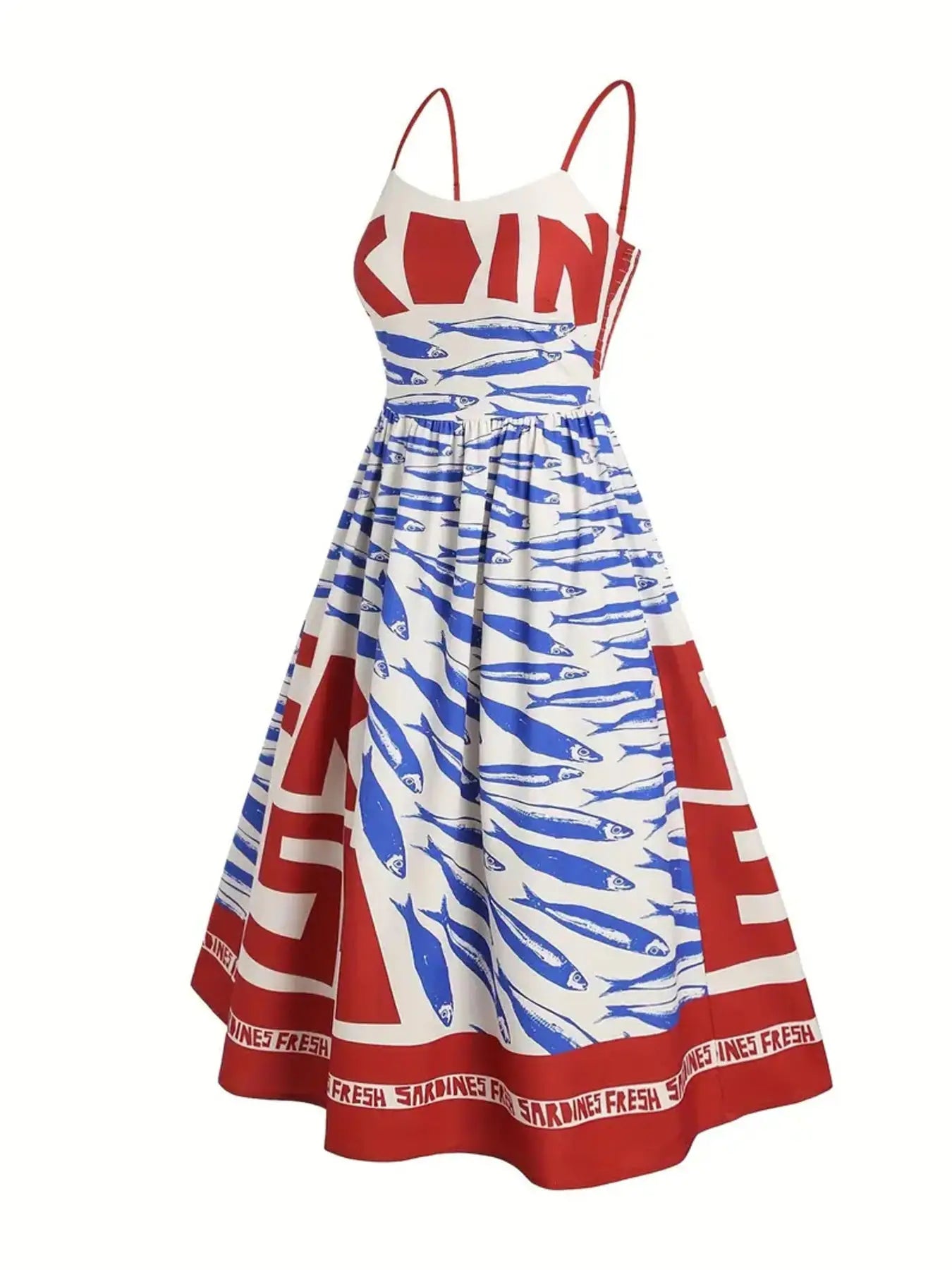Sardine Print Spaghetti Strap Midi Dress Trendsi