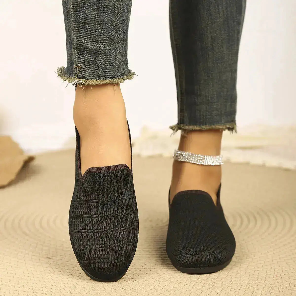 Comfortable Breathable Knit Slip-On Loafers by Parfymia
