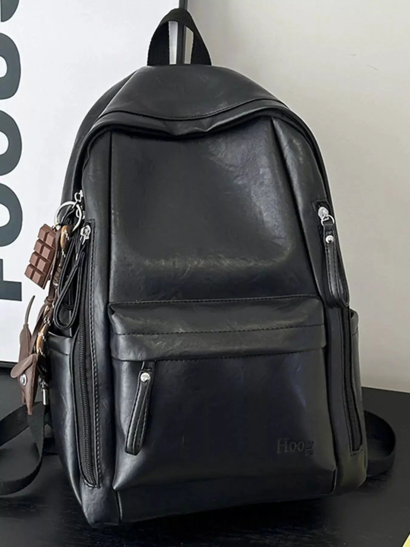 PU Leather Textured Backpack Bag With Front Pocket — Parfymia
