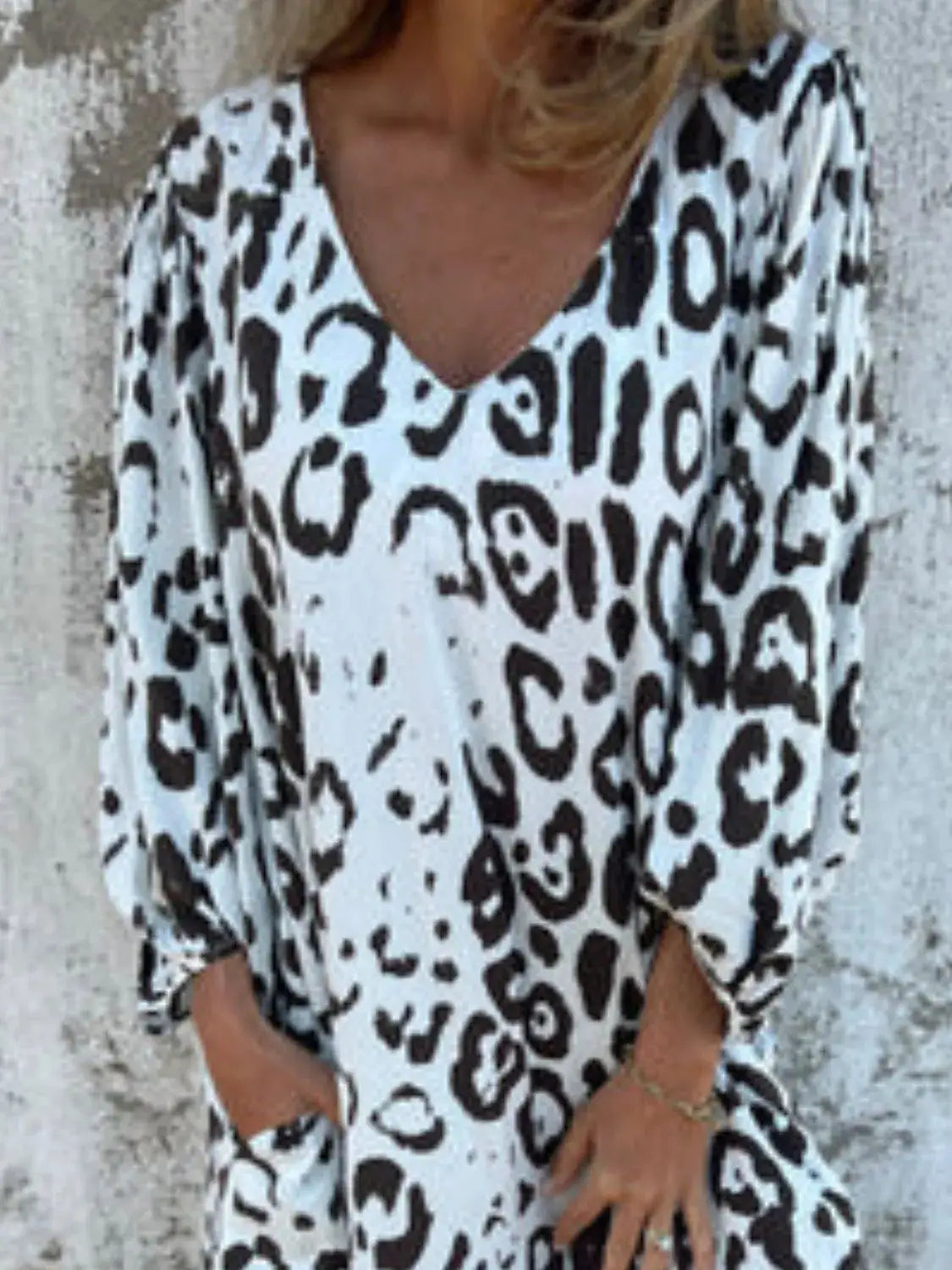 Full Size Printed V-Neck Dress with Pockets Plus Size Trendsi