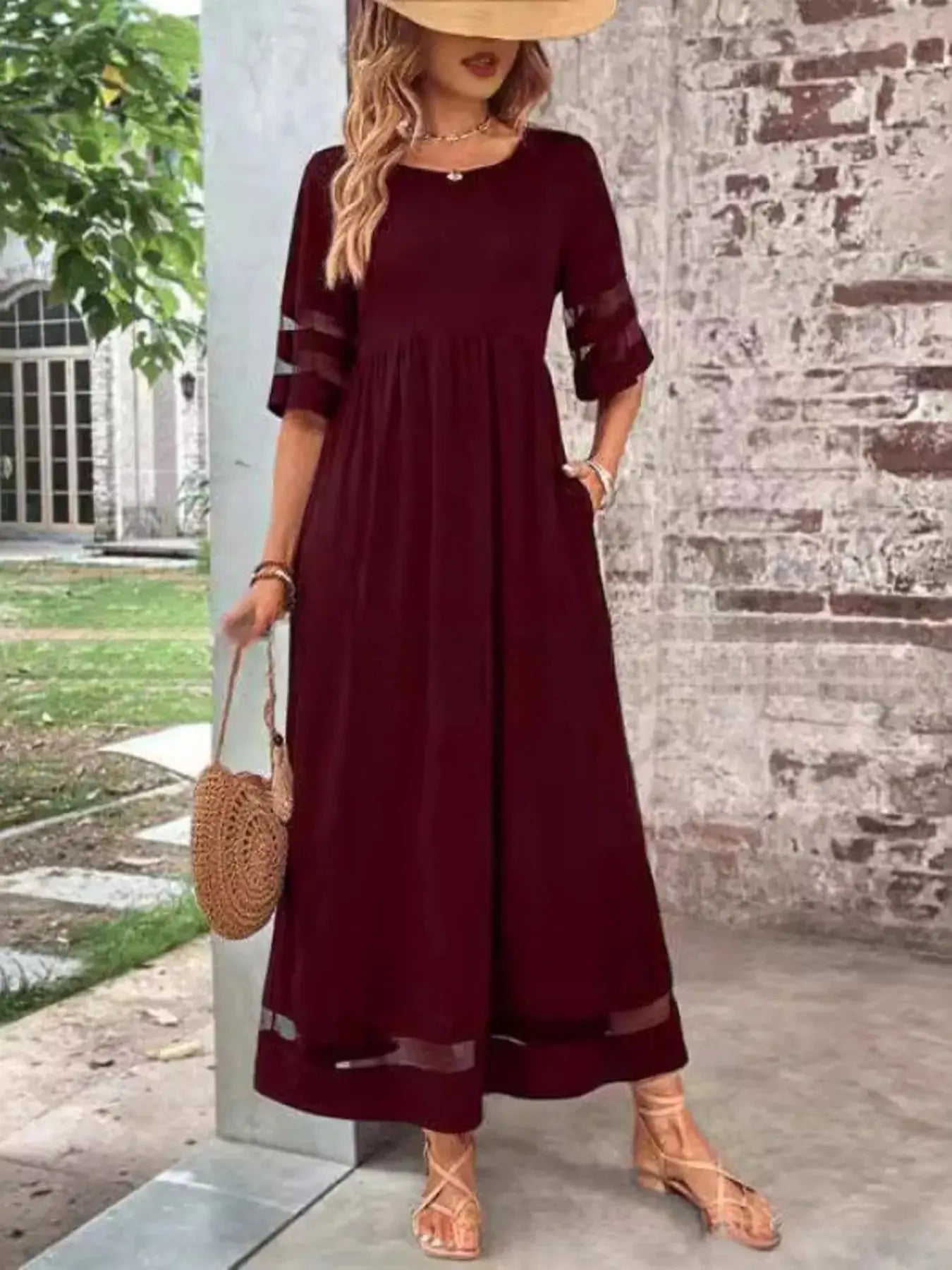 Full Size Round Neck Half Sleeve Dress Plus Size Trendsi