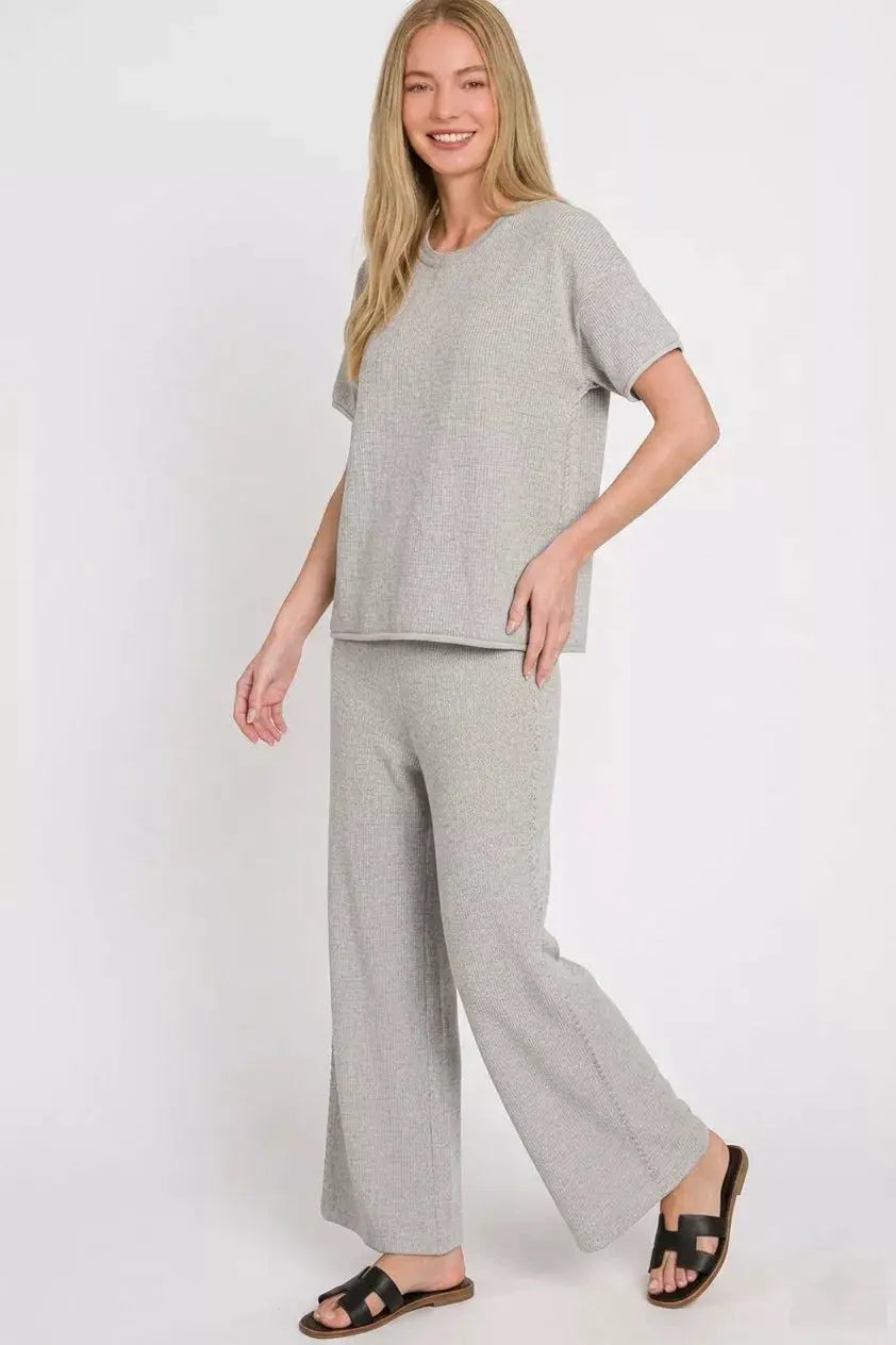 Zenana Viscose Round Neck Top And Pants Set Lounge Wear For Relaxed Comfort — Parfymia