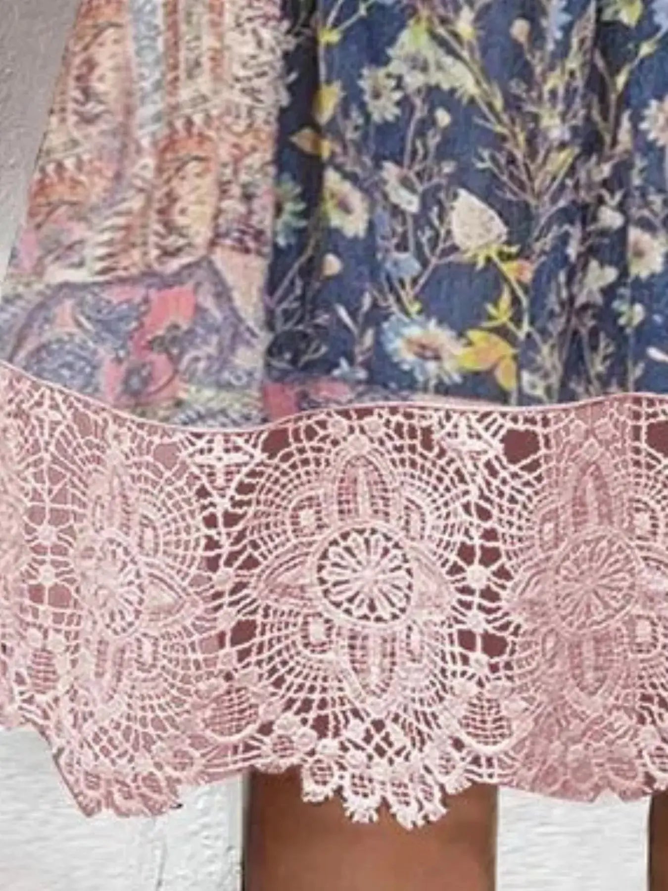 Full Size Floral Lace Trim V-Neck Dress Plus Size Trendsi