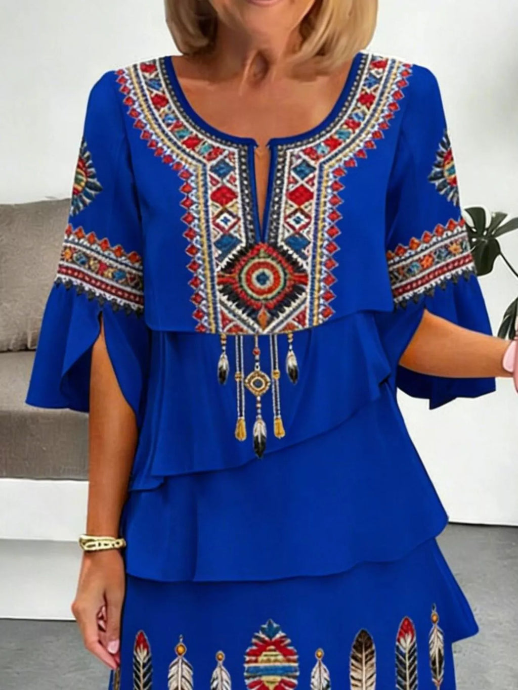 Women's Printed Dress with Ruffled Half Sleeves