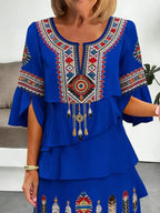 Women's Printed Dress with Ruffled Half Sleeves