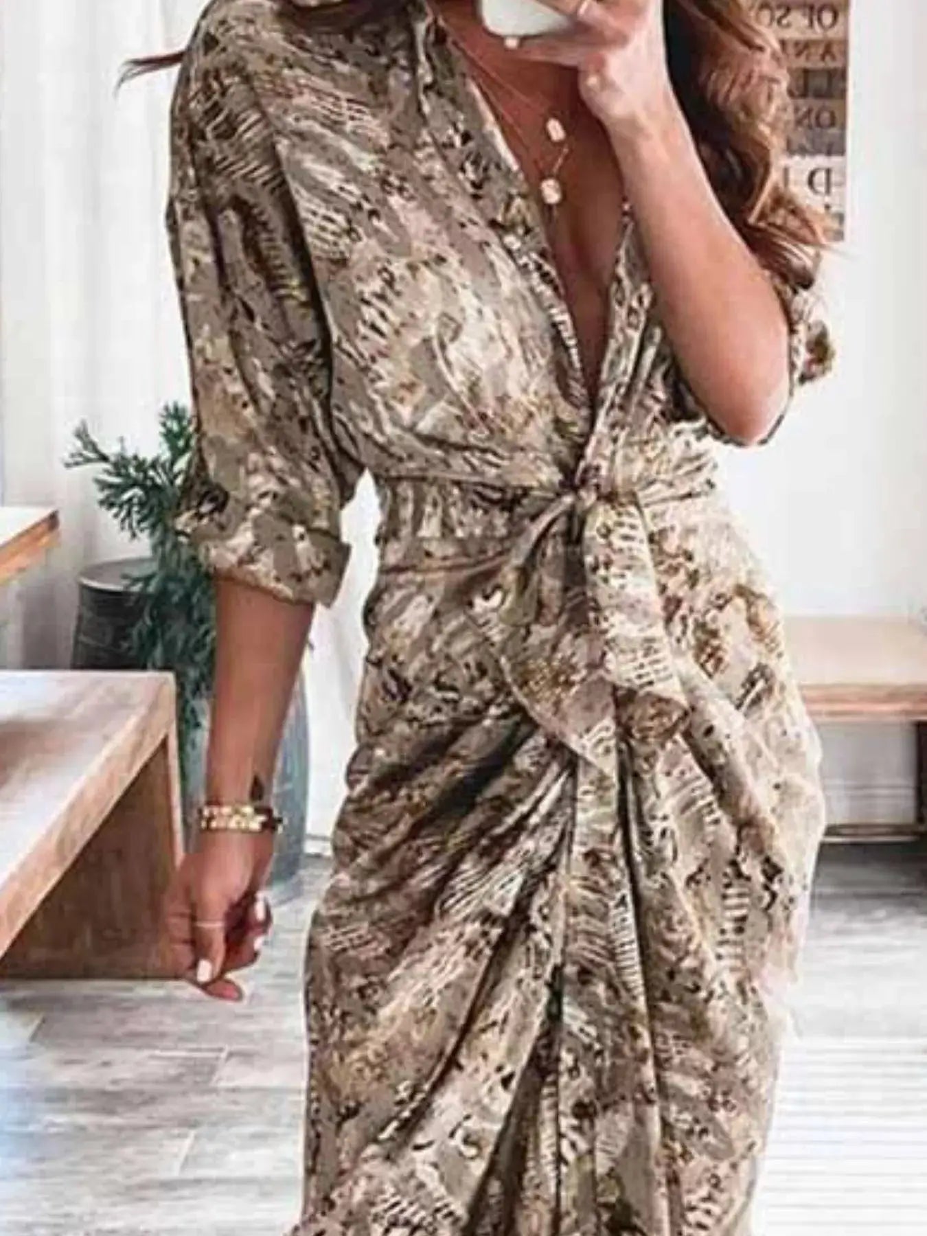 Tie-Waist Button-Down Midi Dress Trendsi