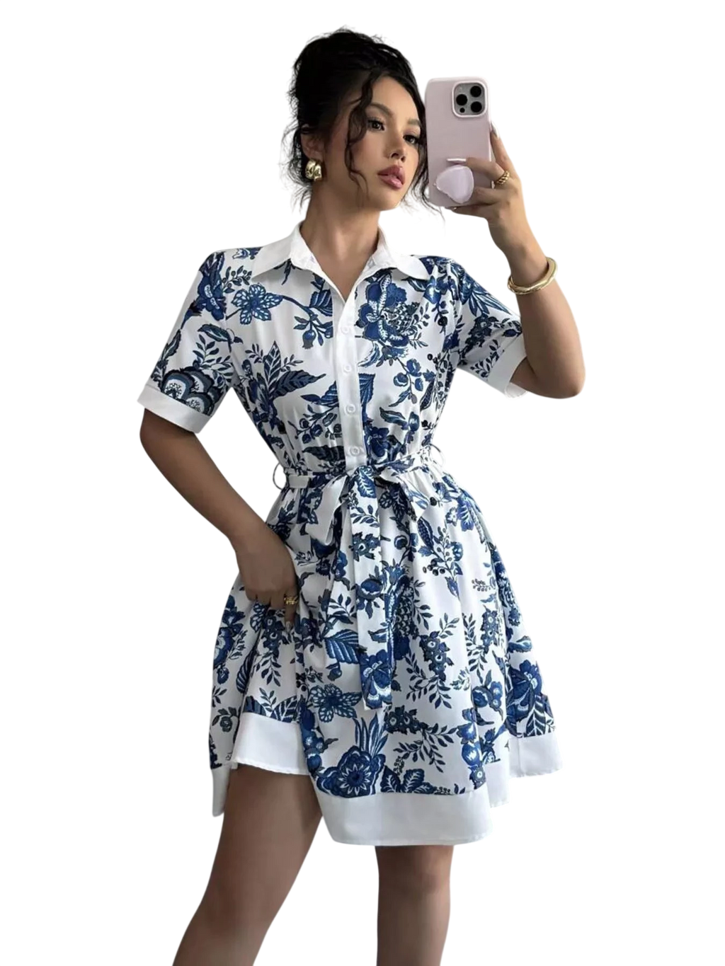 Printed Button Front Mini Dress