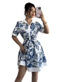 Printed Button Front Mini Dress