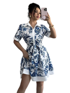 Printed Button Front Mini Dress