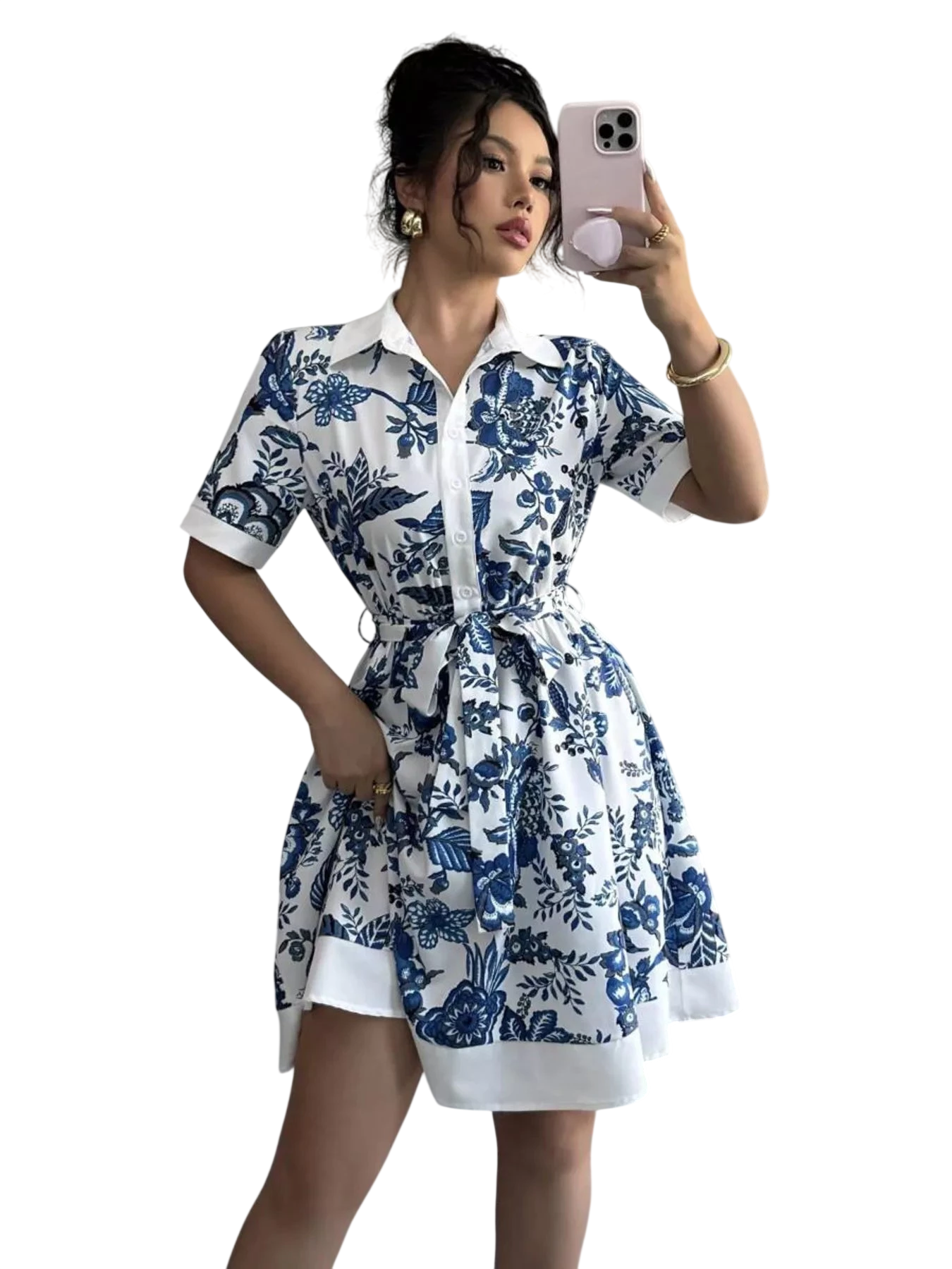 Printed Button Front Mini Dress