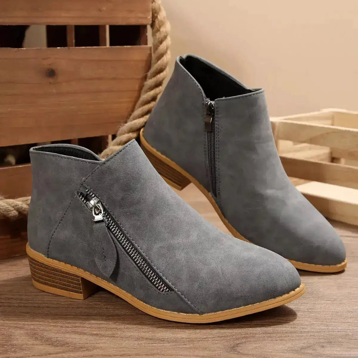 PU Leather Block Heels Ankle Boots for Women by Parfymia