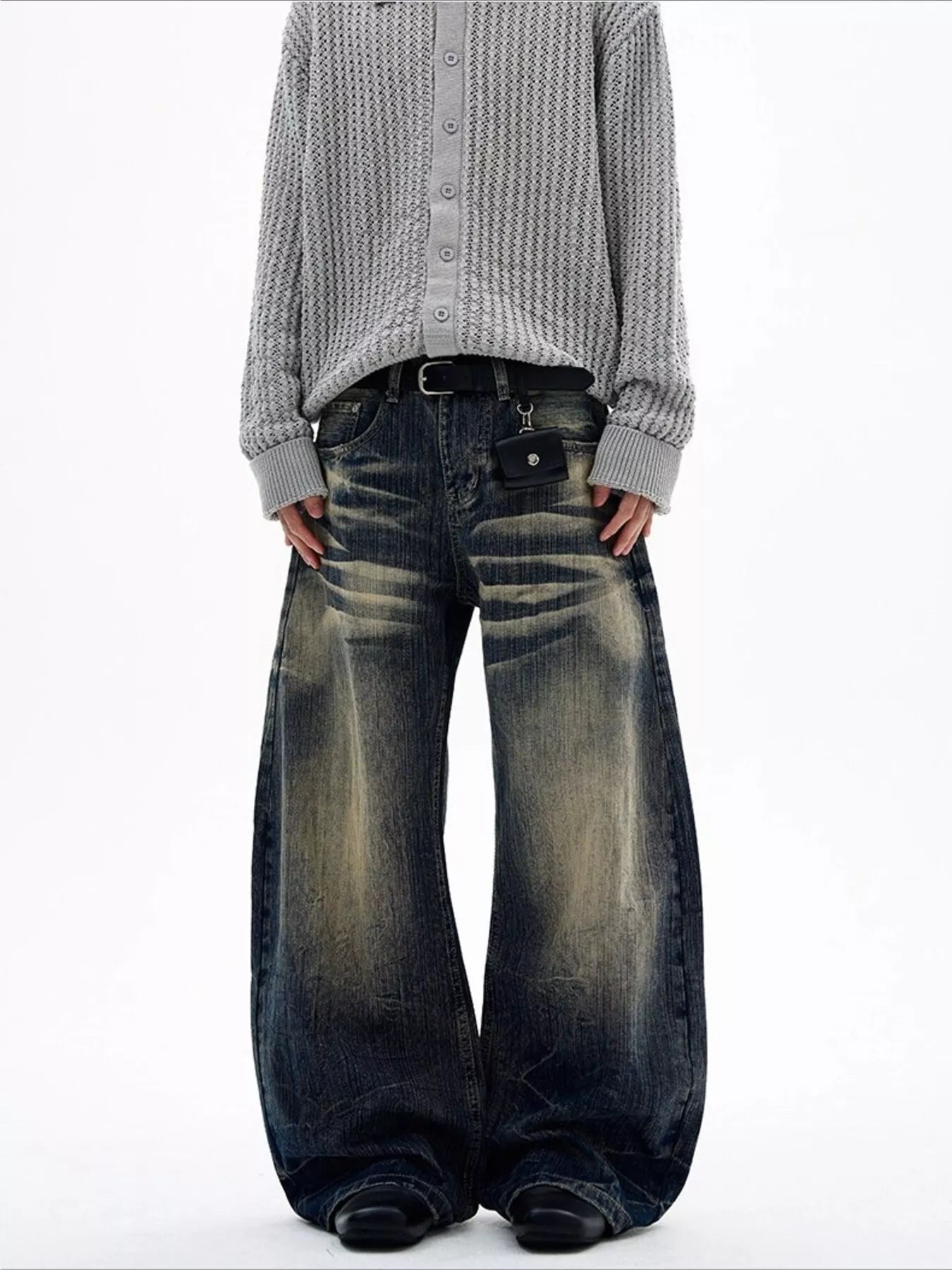 Men's Pants Vintage Wash Wide Leg Plus
