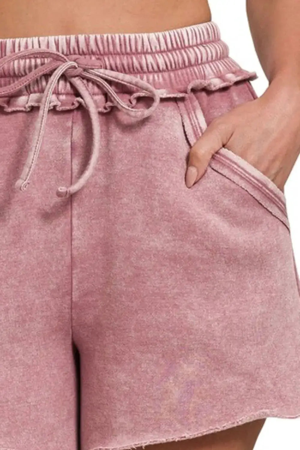 Zenana Acid Wash Fleece Drawstring Shorts With Pockets — Parfymia