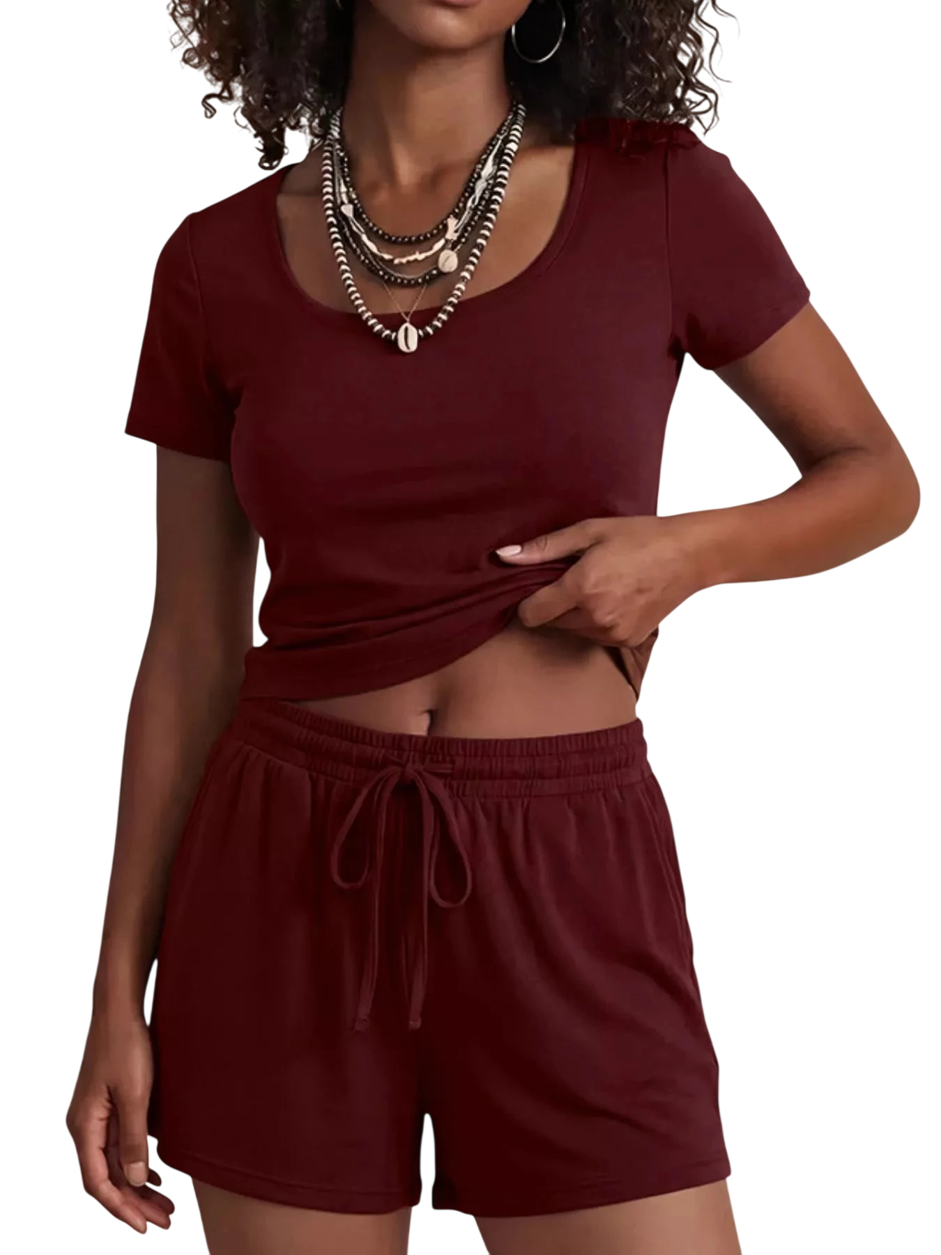 Solid Color Short Sleeve Tee and Shorts Set