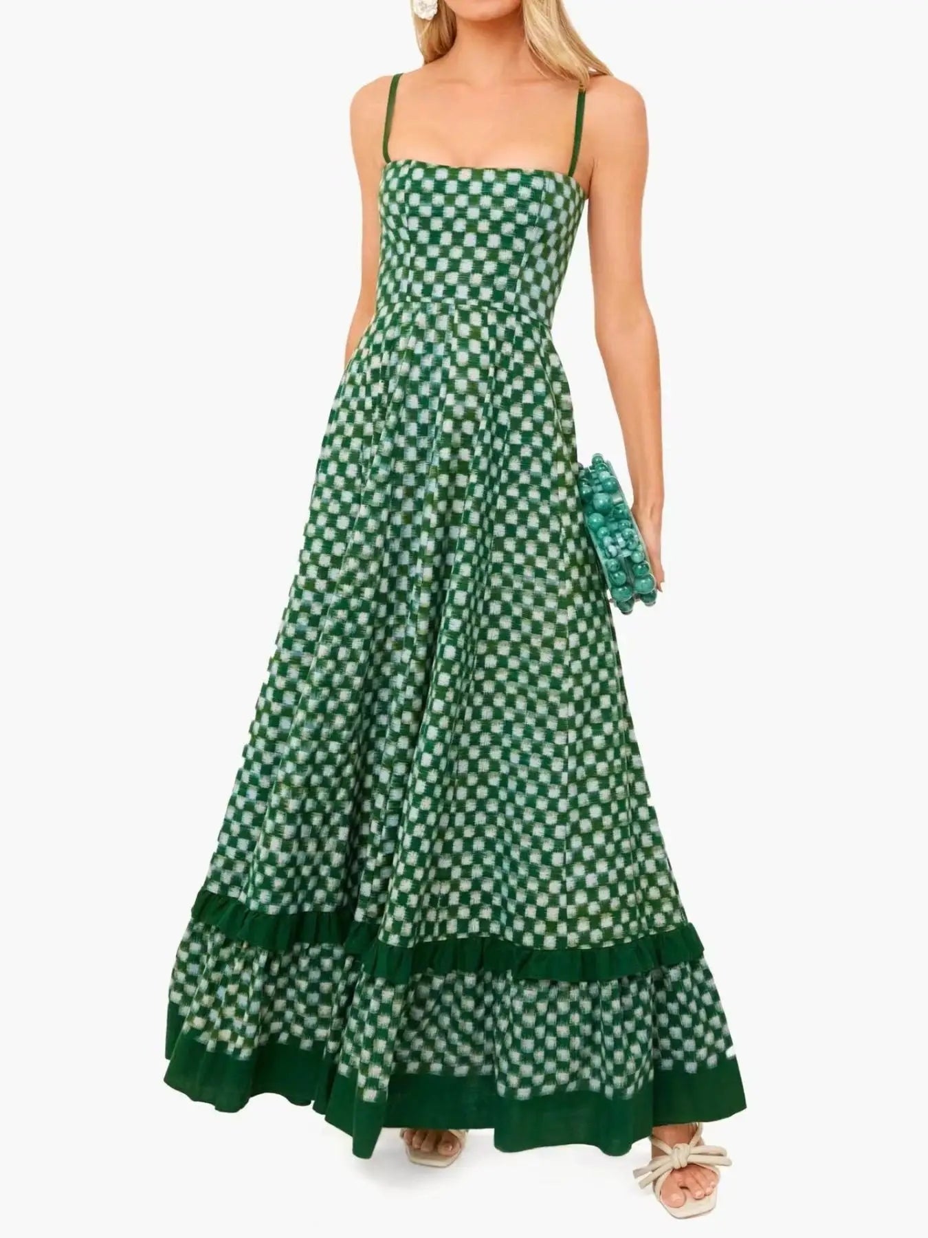 Checkered Spaghetti Strap Maxi Dress Trendsi