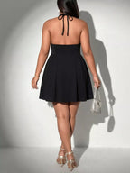 Women's Halter Dress with Lace Trim A-Line