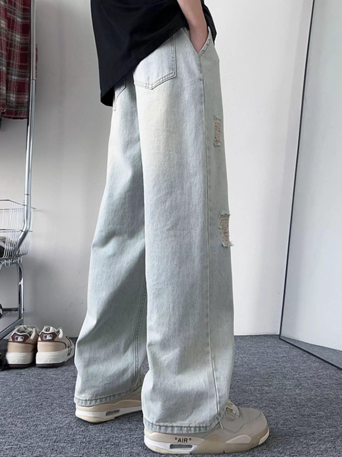 Men's Pants Distressed Wide Leg Jeans Plus Size