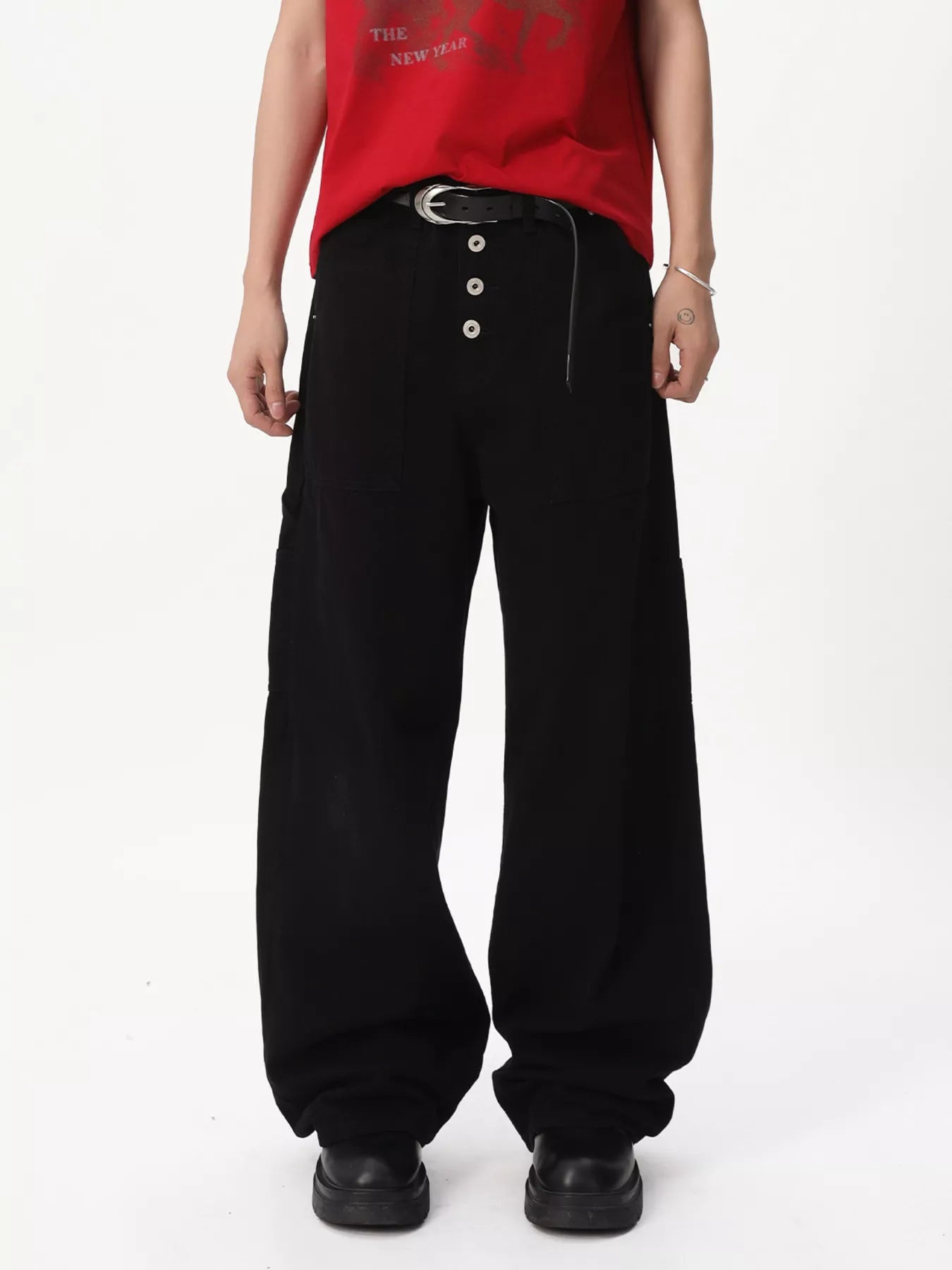 Men's Pants Wide Leg Cargo Button Fly