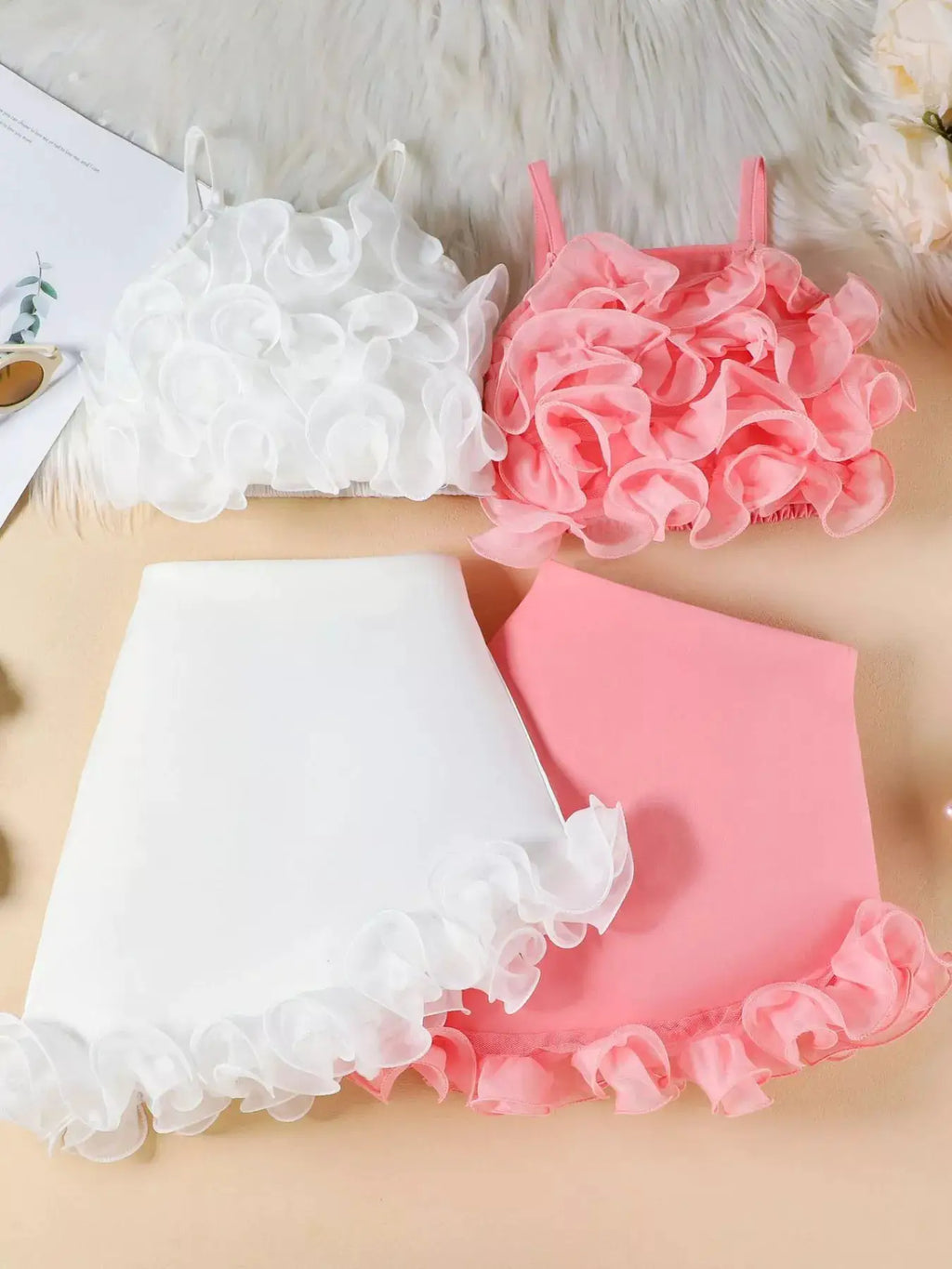 Girls Ruffled Trim Cami Top and Skirt Set Two Piece Outfit — Parfymia